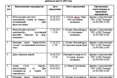 КАЛЕНДАРНЫЙ ПЛАН на АВГУСТ по досуговой, социально-воспитательной, физкультурно- оздоровительной и спортивной работе с населением по месту жительства на территории Алексеевского района 2023 года